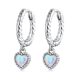 925 Silver Opal Heart Ear Buckle Hoop Earrings for Women