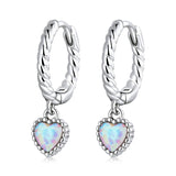 925 Silver Opal Heart Ear Buckle Hoop Earrings for Women
