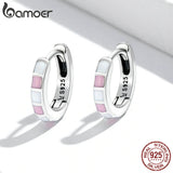 925 Silver Pink Hoop Ear Buckle Enamel Pink Earrings