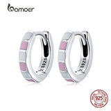 925 Silver Pink Hoop Ear Buckle Enamel Pink Earrings