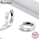 925 Silver Pink Hoop Ear Buckle Enamel Pink Earrings
