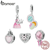 Sterling Silver Princess Charm Pink Dress Crown Bead