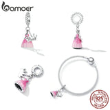 Sterling Silver Princess Charm Pink Dress Crown Bead