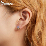 925 Silver Shining GemStone Flower Stud Earrings Platinum Plated