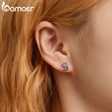 925 Silver Shining GemStone Flower Stud Earrings Platinum Plated