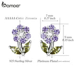 925 Silver Shining GemStone Flower Stud Earrings Platinum Plated