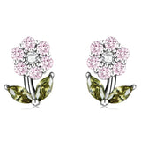 925 Silver Shining GemStone Flower Stud Earrings Platinum Plated