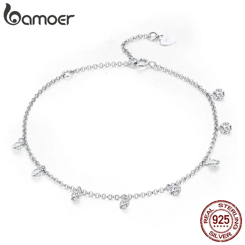 925 Silver Geometric Crystal CZ Link Chain Bracelet for Women SCB103