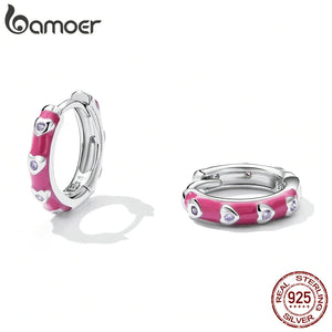 925 Silver Pink Ear Buckles for Women Platinum Earrings