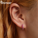 925 Silver Pink Ear Buckles for Women Platinum Earrings