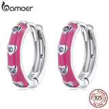 925 Silver Pink Ear Buckles for Women Platinum Earrings