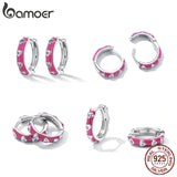 925 Silver Pink Ear Buckles for Women Platinum Earrings