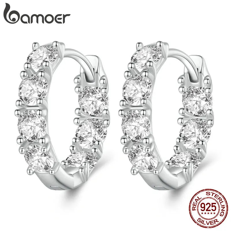 925 Sterling Silver Zircon Hoop Earrings for Women BSE734