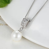 Women's Cubic Zirconia Embellished Pearl Drop Pendant Necklace