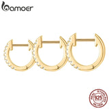925 Silver Small Hoop Earrings CZ Cuff Huggie Earrings Women 8mm 10mm 12mm