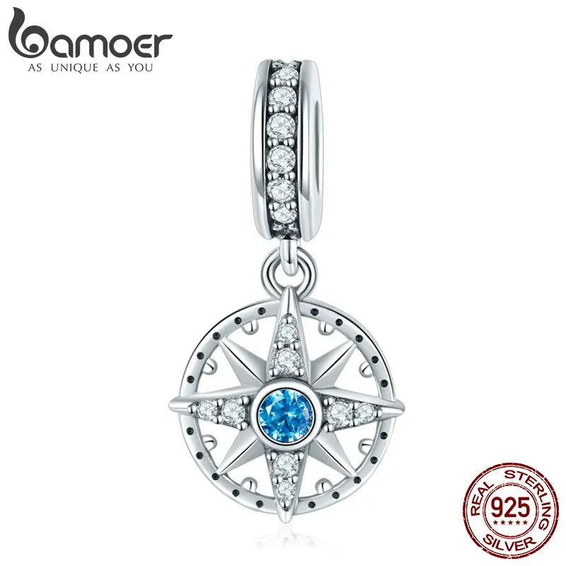 925 Silver Nautical Compass Star CZ Pendant for Jewelry DIY