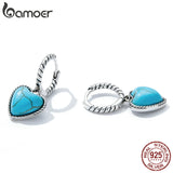 925 Silver Hoop Earrings Turquoise Heart Pendant Ear Buckles for Women