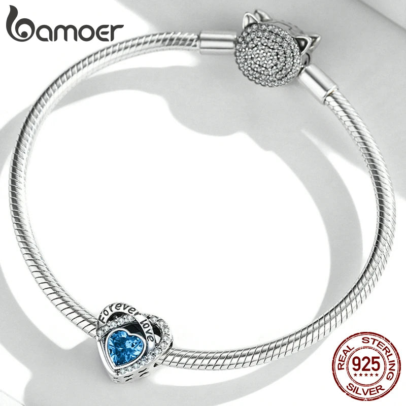 Vintage Zircon Heart Charm Sliver Beads for Women Bracelet Bangle Jewelry