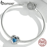 Vintage Zircon Heart Charm Sliver Beads for Women Bracelet Bangle Jewelry