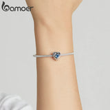 Vintage Zircon Heart Charm Sliver Beads for Women Bracelet Bangle Jewelry