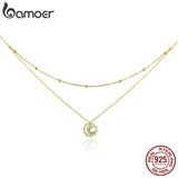 925 Silver Sun Moon Double Layers Choker Pendant SCN305