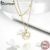 925 Silver Sun Moon Double Layers Choker Pendant SCN305