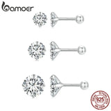 925 Silver Zircon Stud Earrings Platinum Plated Ear Buckles Women Gift Jewelry