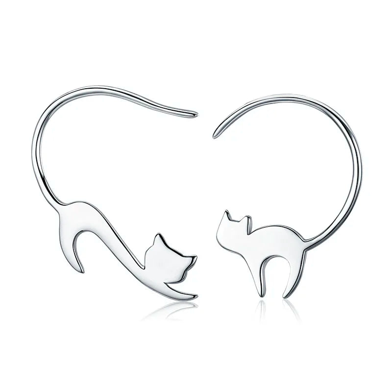 925 Sterling Silver Napping Little Cat Drop Earrings for Women