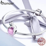 925 Sterling Silver Cat Big Stone Charm Beads for Bracelet DIY Jewelry