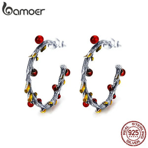 925 Sterling Silver Withered Tree Leaves Hoop Earrings for Women