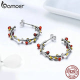 925 Sterling Silver Withered Tree Leaves Hoop Earrings for Women