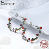925 Sterling Silver Withered Tree Leaves Hoop Earrings for Women