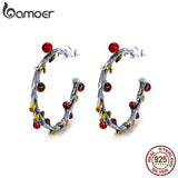 925 Sterling Silver Withered Tree Leaves Hoop Earrings for Women