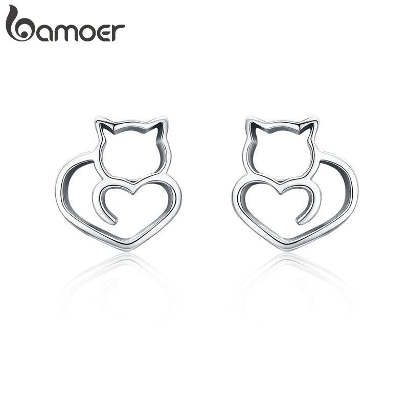 925 Silver Cat Small Stud Earrings Women Sterling Silver Jewelry SCE271