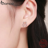 925 Silver Cat Small Stud Earrings Women Sterling Silver Jewelry SCE271