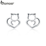 925 Silver Cat Small Stud Earrings Women Sterling Silver Jewelry SCE271