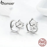 925 Silver Cat Small Stud Earrings Women Sterling Silver Jewelry SCE271
