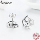 925 Silver Cat Small Stud Earrings Women Sterling Silver Jewelry SCE271
