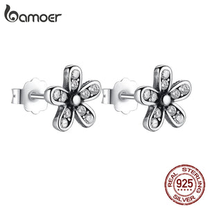 925 Silver Daisy Stud Earrings with Clear CZs