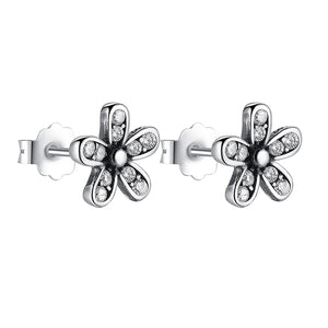 925 Silver Daisy Stud Earrings with Clear CZs