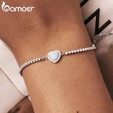 925 Silver Opal Heart Pendant Bracelet Women's Jewelry Gift