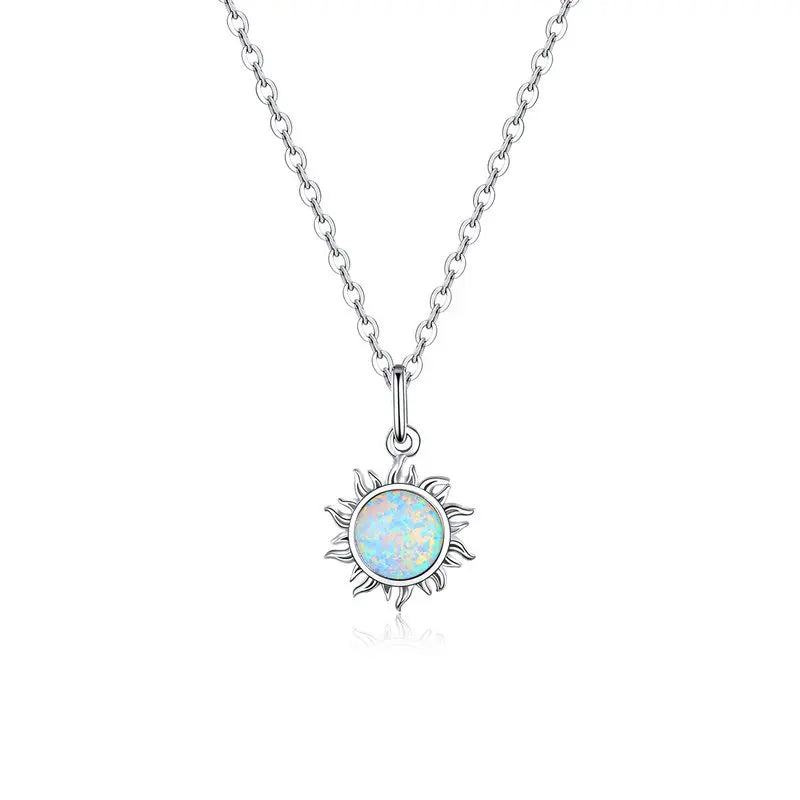 925 Silver Opal Sun Pendant Necklace for Women SCN399