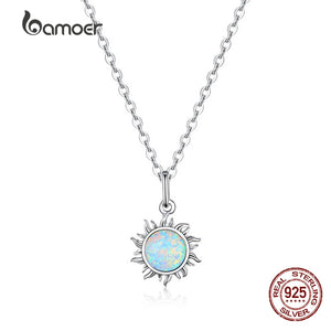 925 Silver Opal Sun Pendant Necklace for Women SCN399