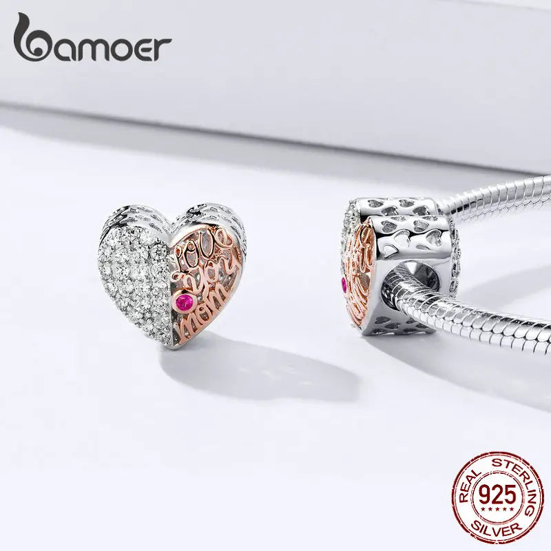 Biocolor Mom Heart Bead for Silver Charm Bracelet