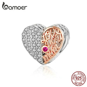 Biocolor Mom Heart Bead for Silver Charm Bracelet