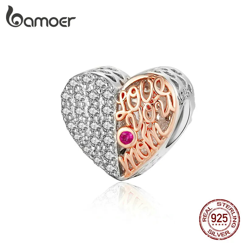 Biocolor Mom Heart Bead for Silver Charm Bracelet