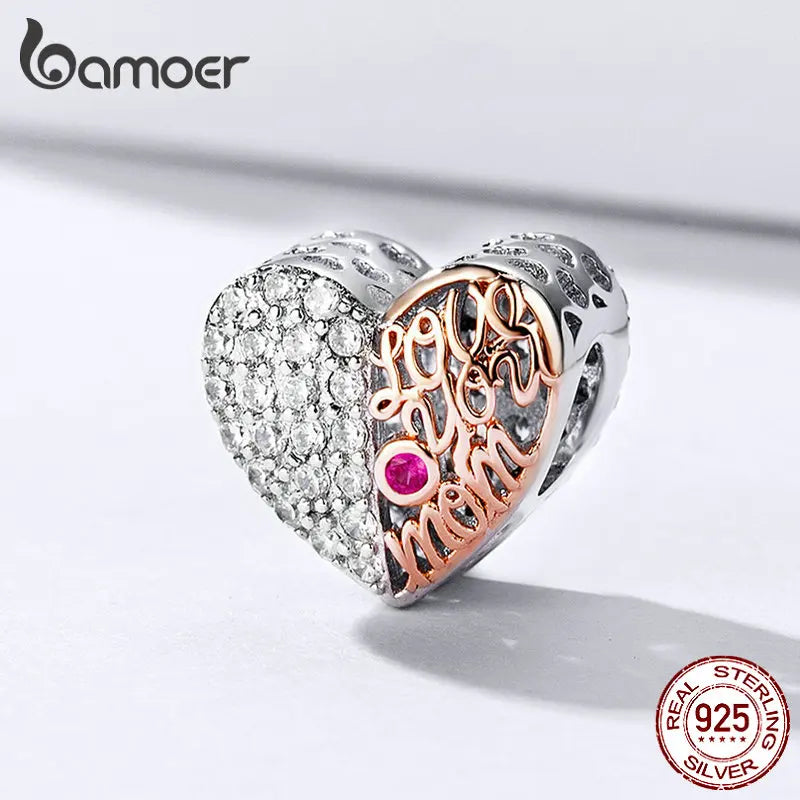 Biocolor Mom Heart Bead for Silver Charm Bracelet