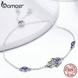 925 Silver Hamsa Chain Bracelet Cubic Zirconia Lucky Hand
