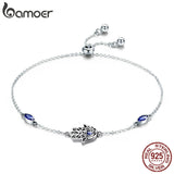 925 Silver Hamsa Chain Bracelet Cubic Zirconia Lucky Hand