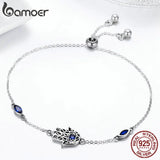 925 Silver Hamsa Chain Bracelet Cubic Zirconia Lucky Hand